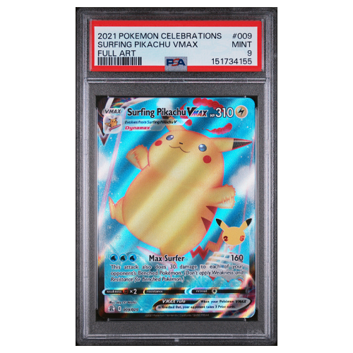 PSA 9 Mint 2021 Pokemon Celebrations Surfing Pikachu #009 VMAX Full Art