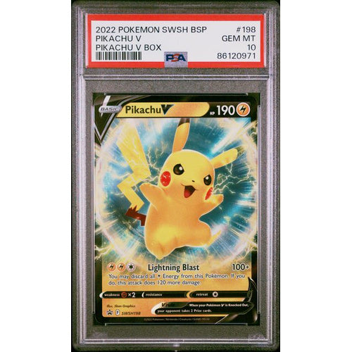 PSA 10 Gem Mint-2022 Pokemon Swsh Black Star Promo #198 Pikachu V Pikachu V Box