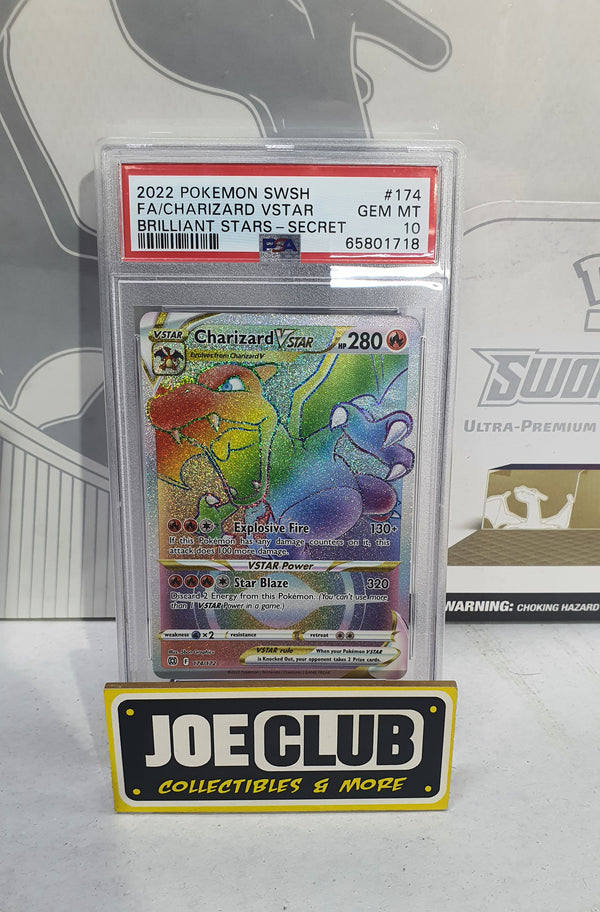 PSA 10 Gem -Charizard VStar 174/172 Brilliant Stars Rainbow Secret Rare GRADED CARD