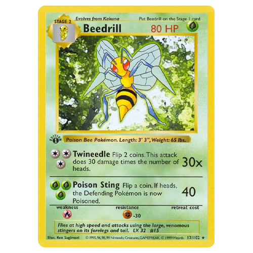 1995 Pokemon Base Set  Beedrill [1st Edition] #17 NM