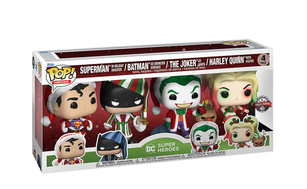 Funko DC Super Heroes -Holiday Superman, Harley Quinn, Joker Santa & Scrooge Batman Pop! Vinyl Figure 4-Pack