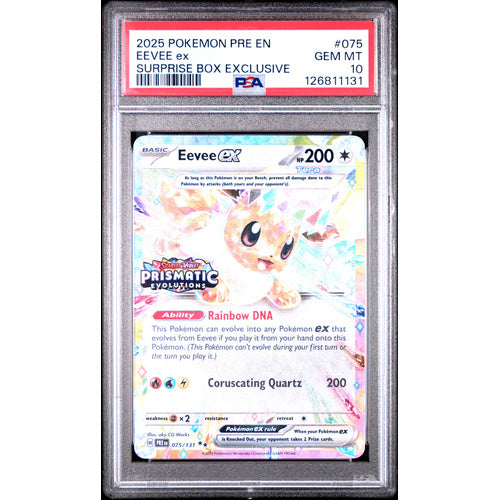 PSA 10 GEM MT 2025 Pokmon Pre EN-Prismatic Evolutions #075 Eevee ex Surprise Box Exclusive