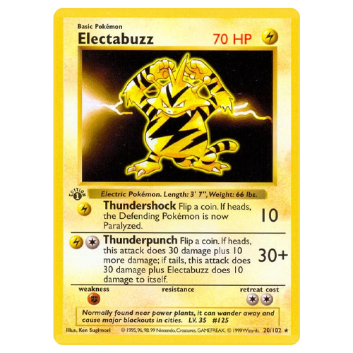 1995 Pokemon Base Set Electabuzz [1st Edition] #20 NM