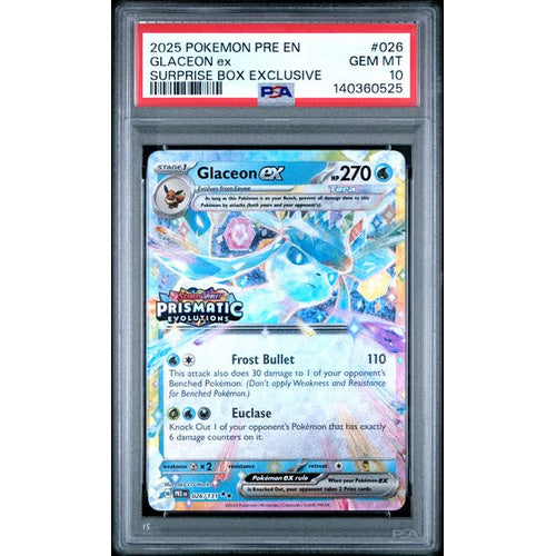 PSA 10 Gem Mint 2025 Pokemon Pre En-Prismatic Evolutions #026 Glaceon ex Surprise Box Exclusive