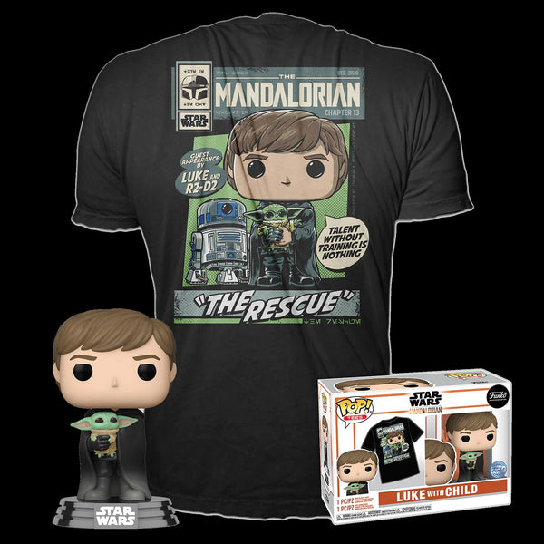 Star Wars:The Mandalorian Luke Skywalker with Grogu Pop Figure+ T-shirt Box