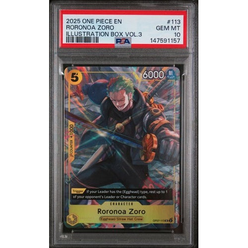 PSA 10 One Piece Roronoa Zoro illustration Box 3 Promo  #113
