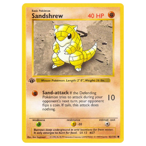 1995 Pokemon Base Set Sandshrew [1st Edition] #62 NM