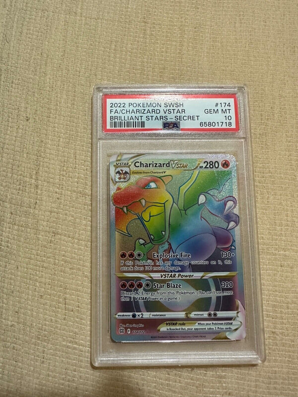 PSA 10 Gem -Charizard VStar 174/172 Brilliant Stars Rainbow Secret Rare GRADED CARD