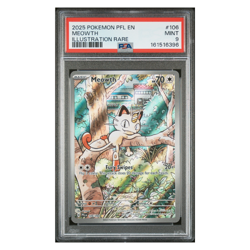 2025 Pokemon Me02 Phantasmal Flames Meowth 106/094 Illustration Rare Holo PSA 9