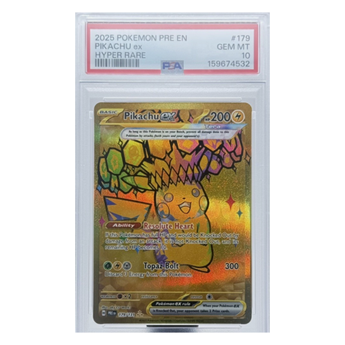 2025 Pokemon S&V Prismatic Evolutions Hyper Rare Pikachu Ex #179 PSA 10