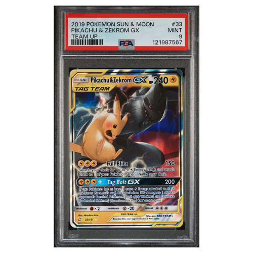 Psa 9 Pokemon Pikachu & Zekrom GX 33/181 Sm-Team Up Holo