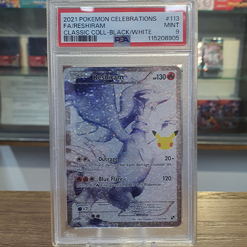 PSA 9 Graded 2021 Pokemon Celebrations F.A./ Reshiram Classic Collection- Black/White #113