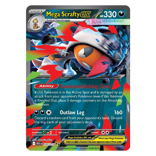 Pokemon Ascended Heroes Mega Scrafty ex #135