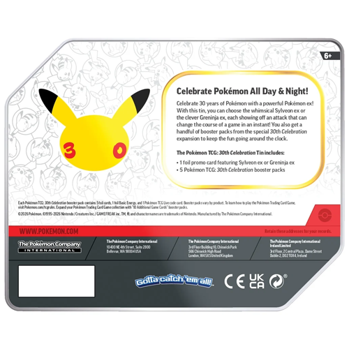 Pre-Order Pokemon 30th Celebration Tin (Sylveon Ex) (5 Booster Packs)