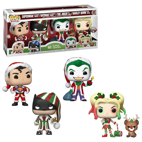 Funko DC Super Heroes -Holiday Superman, Harley Quinn, Joker Santa & Scrooge Batman Pop! Vinyl Figure 4-Pack